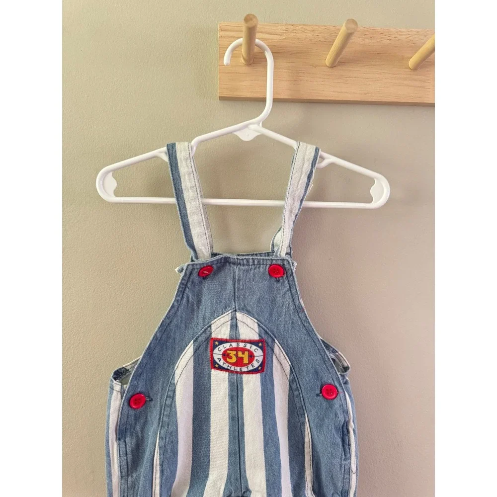 6/9m vintage denim stripped overalls